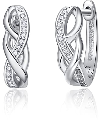 TANGPOET 925 Creolen Damen Ohrringe Weißgold Creolen mit Zirkonia 18 Karat runder Kreis Klein Schläfer Ohrringe Schmuck Weihnachten Valentinstag Geschenke für Mädchen Freundin Damen