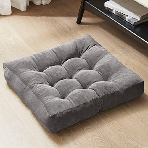 Degrees of Comfort Meditation Floor Pillow, Square Large Pillows Seating for Adults, Gray Tufted Corduroy Cushions for Yoga Reading Nook, Classroom and Living Room, Grey, 22x22 Inch