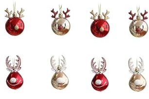 LEMCC 8 Stück Weihnachtskugeln Ornamente Elch Disign Bruchsichere Weihnachtskugel Weihnachtsbaum Dekorationen Hängende Kugel Weihnachten Elch Anhänger für Weihnachtsbaum Kranz Ornamente
