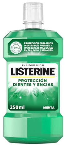 Listerine Protección Dientes y Encías (1 x 250 ml), enjuague bucal con flúor, colutorio encías con 10 beneficios en 1 y 12 h de protección, para unos dientes blancos