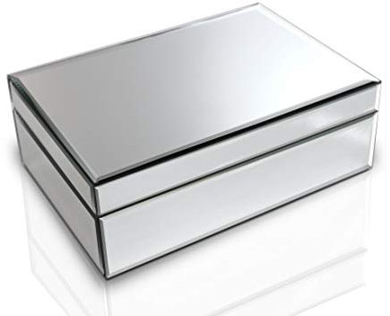 QMDECOR Silberne Glas-Schmuckschatulle, schöne Oberfläche, Aufbewahrung, stabiler Organizer, hochwertiger Schmuck-Organizer, Erinnerungsbox, attraktive und hochwertige Schmuckschatulle.