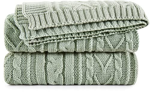 Aormenzy Überwurfdecke mit Zopfmuster, übergroß, 152,4 x 203,2 cm, superweiche, Bequeme Strickdecke für Couch, Bett, Sofa, Doppelgröße, Salbeigrün