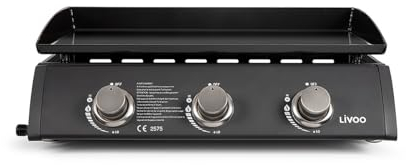 Livoo, Plancha au Gaz DOC277, Butane ou Propane, 3 Brûleurs de 7,5 kW, Grande Surface de Cuisson 61x38 cm, en Acier émaillé, pour 6 à 8 Personnes