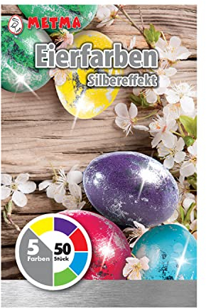 Metma B-592 – Colori Effetto Argento Liquido, 5 Pezzi, Giallo, Viola, Rosso, Blu, Verde, gommalacca, con Guanto, Pellicola Argentata, per Circa 50 Uova di Pasqua, Multicolore