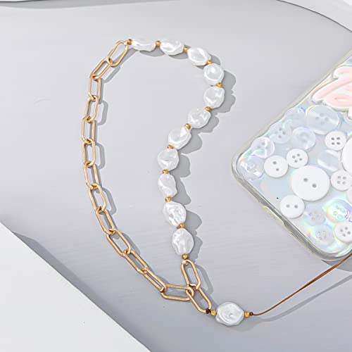 Universale Handykette Handgelenkschlaufe Kette,Gold Kette Perlen Anhänger Mobile Umhängeband Telefongurte Telefonkette Handyanhänger Schlüsselanhänger Taschenanhänger für Damen Mädchen Frauen,Perle