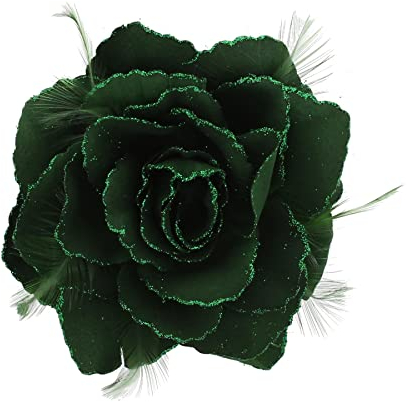 Topkids Accessories Rose Flower Hair Clip Hairband Brooch Safety Pin Hairpin Floral Corsage Fascinator Hair Band Aligator Beak Grip for Women & Girls Wedding Prom Party Special Occasion (Bottle Green)