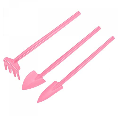 sourcing map Gartengeräte Plastik Spaten Rechen Umpflanzen Pflege Blumentopf Kit Rosa