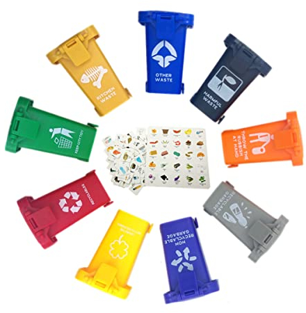 Mini cubo de basura de color brillante para niños, juguetes de plástico, latas de basura, muebles de casa de muñecas (A01)