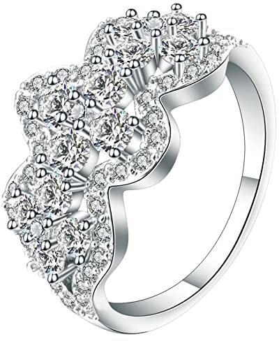 Gualiy Hochzeitsringe Damen, Trauring Versilbert Damen Muster mit Rund Zirkonia Ringe Größe 52 (16.6)