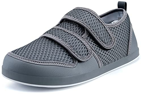 Diabetiker Hausschuhe Herren Damen Arthritis Ödem Verstellbare Verschluss Sandalen Extra Weit Klettverschuß Freizeitschuhe Bequemer Rehaschuhe für Senioren,Grau-B,43 EU