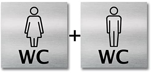Türschild Schild WC Damen Herren 12cm x 12 cm groß Toilette Klo (Aluminium gebürstet Doppelpack Damen + Herren)