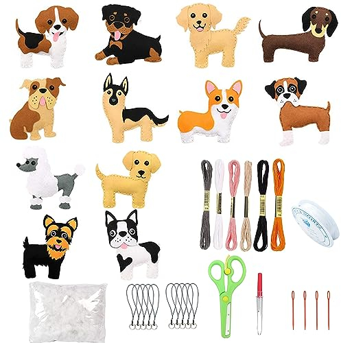 Allazone Nähset für Kinder, DIY Filz Bastelset, Hund Nähen Kits, Tierformen aus Filz für Pädagogische und Anfänger