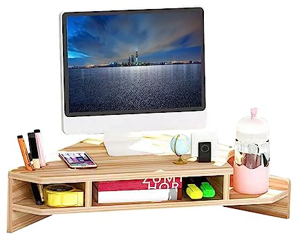 KUAIYU Triangle Monitor Stand Riser,Cut Triangle Save Space Desktop Corner,Desktop corner shelf with drawers wooden computer stand with storage laptop risers office organization. (No drawer)