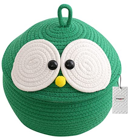 Inwagui Dekorativer Baumwollseilkorb Klein Gewebter Aufbewahrungskorb Baby mit Deckel für Kinderzimmer, Spielzeug, Wohnzimmer, Schlafzimmer, Dunkelgrün