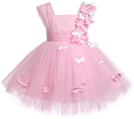 FYMNSI Vestito da Principessa per Battesimo, Feste, Matrimoni, in Tulle, Rosa, 3-4 Anni
