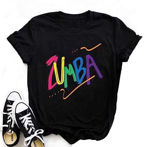 Frauen Tanzen T-Shirt Grafik Gedruckt Kurze Ärmel Rundhalsausschnitt Rollärmel Lässige Oberteile für Samba Cha-Cha Kurse Tanz Fitness Training