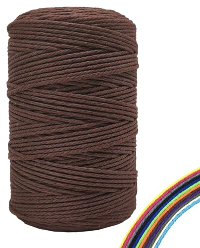 FORBELL Makramee Garn, 3mm x 300m Premium Baumwollgarn, DIY Handwerk (Braun, 3 mm x 300 M)