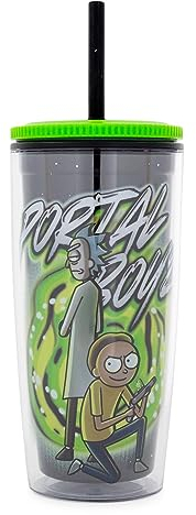 Rick and Morty Portal Boyz Plastic Tumbler With Lid and Straw | Hold 20 Ounces