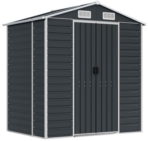 vidaXL Gerätehaus, Gartenhaus mit Schrägdach Griffe, Gartenschuppen Schuppen mit Stauraum, Geräteschuppen Metallschuppen, Anthrazit 191x130x198 cm Verzinkter Stahl