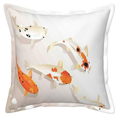 JONGYA Traditionelle Koi-Karpfen mit Punkten, bedrucktes Lederkissen, dekoratives Kissen mit exquisitem Design, weich und bequem