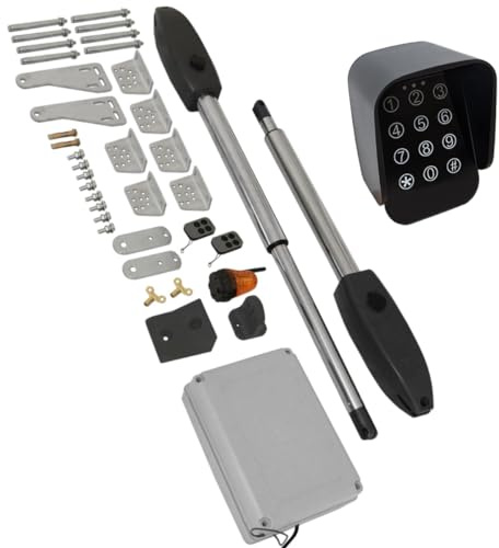Electric Swing Gate Opener & Wireless Keypad Control Dual Wing Automatic Operating Kit 300kg Per Arm Buzzer Security Lock 50m Control Distance FREE Mounting Kit, 2 Remote Controls & Flashing Beacon