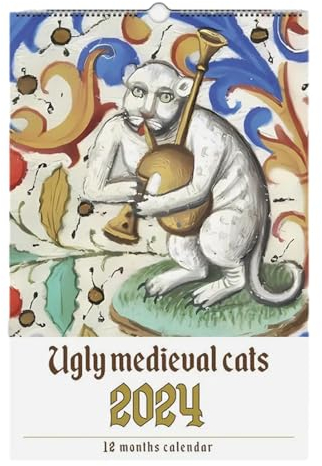 Lustiger Katzen Wandkalender 2024, Seltsamer Mittelalterlicher Katzenkalender, 12-Monats Katzenkalenderplaner, Haustierkalender