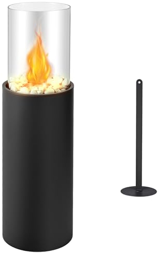 Trsaow Bioethanolkamin für Innen/Außen, Gartenbrenner und Bioethanolkamin aus Edelstahl mit 2 Feuerkammern und Sicherheitsglas, schwarz