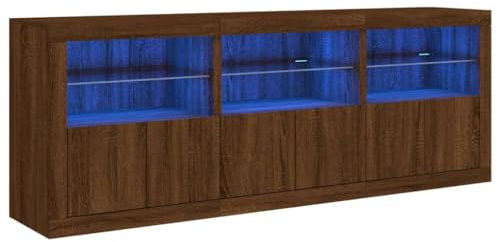 vidaXL Aparador con Luces LED, Armario Auxiliar de Almacenaje, Aparador de Comedor, Mueble para Cocina Salón Pasillo Recibidor, Roble Marrón