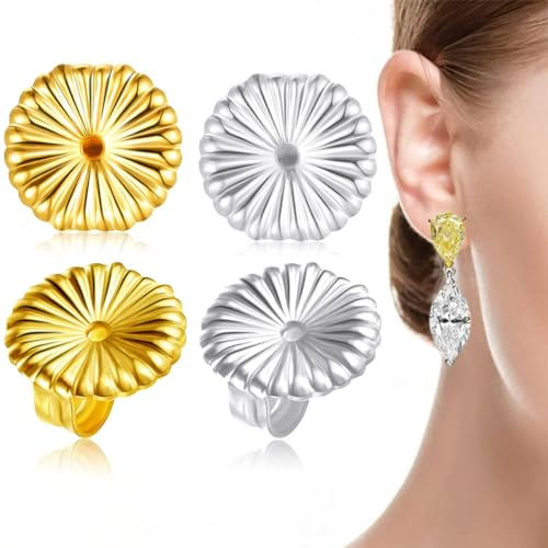KSJEHW 4 Stücke Ohrringheber Magische Einstellbare Ohrring Lifter Ohrmuschelheber Hypoallergen Earring Lifters Ohrringaufzüge für Earring Backs Ohrläppchen Heber Damen(Blume)