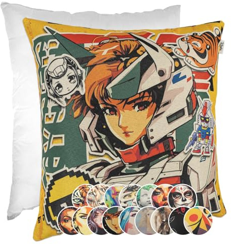 Kissenbezug Dekokissen Gobelin Kissen Sofakissen Kissenbezüge Kissenhülle Zierkissen Pop Art Motiv beidseitig Bedruckt Robot 40x40cm mit Füllung