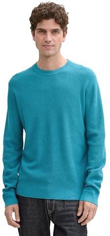 Tom Tailor Herren Basic Strickpullover aus Baumwolle, 37094 - Turquoise Blue Melange, L