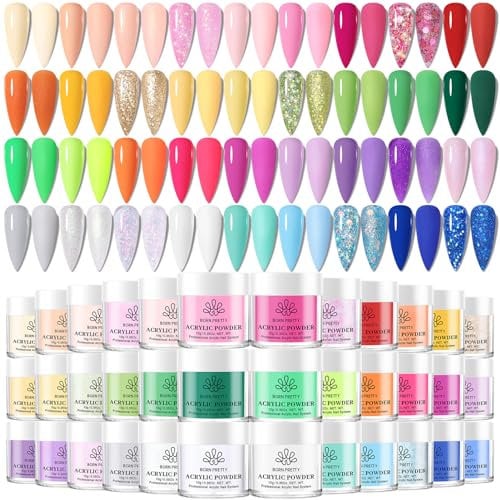 BORN PRETTY Acrylic Powder Set Spring Summer Acrylic Nail Powder 36 Colors Nude Pink Red Green Blue Purple Professional Extensions gel 3D Acrylic Nail Art Kit for French Nails Extensions Nail Carving
