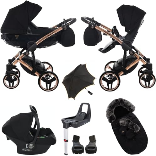 Original Junama Diamond-S-Line 03 Linie v2 Kombikinderwagen System + Cosmo iSize 4in1 + Schlafsack und Handschuhe Exclusive Prams (03 Kupfer Schwarz)