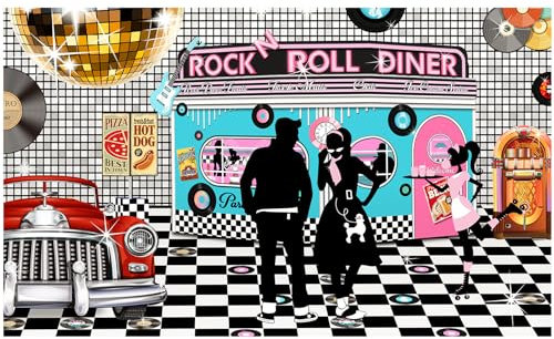 50er Retro Restaurant Hintergrund Großes Banner Partydekoration Fotografie Fotoleinwand Photobooth 3x2,4M
