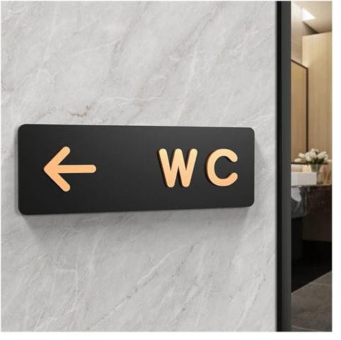 ZPFDSG Cartel Aseos Señalización de Inodoro, señales de baño for Hombres y Mujeres, WC, guía de baño público, Hotel a la Izquierda y Derecha, señal de Aviso de baño acrílico(Color:4,Size:24x8cm)