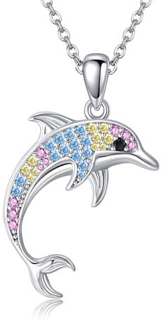 URONE Delphin Kette 925 Sterling Silber Delfin Anhänger Halskette Delphin Schmuck Geschenke für Damen Mädchen