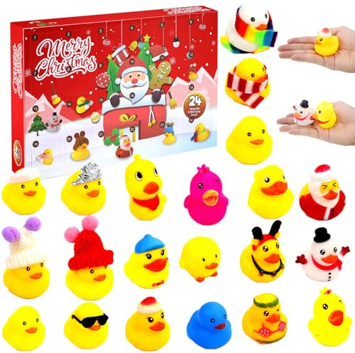 Fosoloni Gummiente Adventskalender 2024,24 Tage Enten Adventskalender,BadeentenQuetschspielzeug zum Stressabbau, Gummienten Adventskalender Weihnachts Adventskalender Für Kinder Feiertagsdekoration