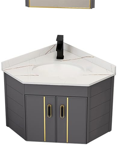 GLETSF Meuble de Salle de Bain d'angle avec lavabo, Montage Mural, lavabo, Design, lavabo de Salle de Bain avec Armoire, Combo pour Petit Espace.White-55cm/21.6in