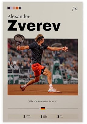 ocvdfss Alexander Zverev Leinwand-Poster, Schlafzimmerdekoration, Landschaft, Büro, Raumdekoration, Geschenk, 50 x 75 cm