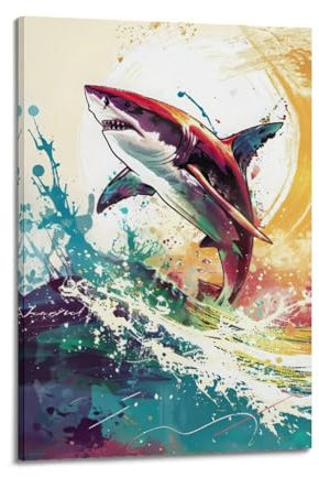 GLMHOK Meeresleben-Poster, wilder Megalodon, dekoratives Gemälde, Leinwand-Poster, 50 x 75 cm