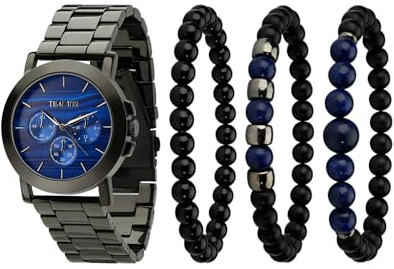 TIME100 Herren Armbanduhr und Armband Set,Premium Quarzuhr Geschenkset mit stapelbaren Perlenarmbändern,Wasserdicht Uhr Geschenksets für Männer Stilvoll für Business und Freizeit