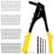 BLOSTM Pop Rivet Gun Kit - 100 PCS Pop Rivets in 4 Sizes (2.4mm 3.2mm 4mm 4.8mm) Pop Riveter Gun, 4 Rivet Nosepieces, 4 Drill Bits - Hand Riveter for Metal, Plastic, Auto Repairs, Furniture (Yellow)
