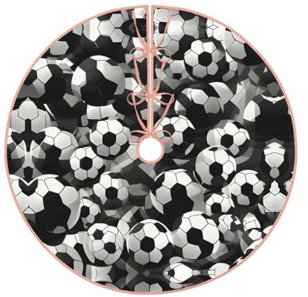 Base per albero di Natale, motivo palla da calcio in bianco e nero, adatta per base dell'albero di Natale da 122 cm, copertura per tappetino per albero di Natale