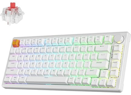 JamesDonkey J2 75% Wireless Mechanical Gaming Keyboard, Hot Swappable 82 Keys BT5.1/USB-C/2.4GHz RGB Backlit with Custom Knob Super Red Switch, PBT Keycap, QMK/VIA for Win/Linux/Mac