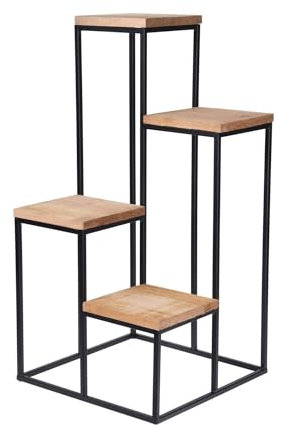 Well Home Blumenregal aus Metall mit 4 Einlegeböden aus Holz, 34 x 34 x 76 cm