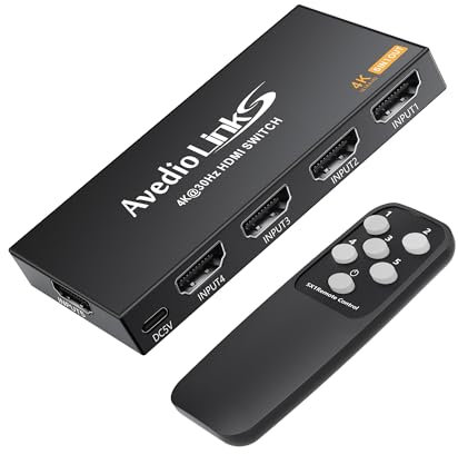 avedio links HDMI Switch 5 in 1 Out, HDMI Umschalter mit Fernbedienung, 4K@30Hz hdmi Switch Automatische, Hdmi Splitter 5 in 1 Out für TV Stick Xbox PS4 Blu-Ray DVD