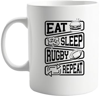 Eat Sleep Rugby Repeat 11oz Ceramic Mug - Gift for Rugby Lovers, Fans, and Enthusiasts - Perfect Addition to Your Morning Routine or Game Day Collection