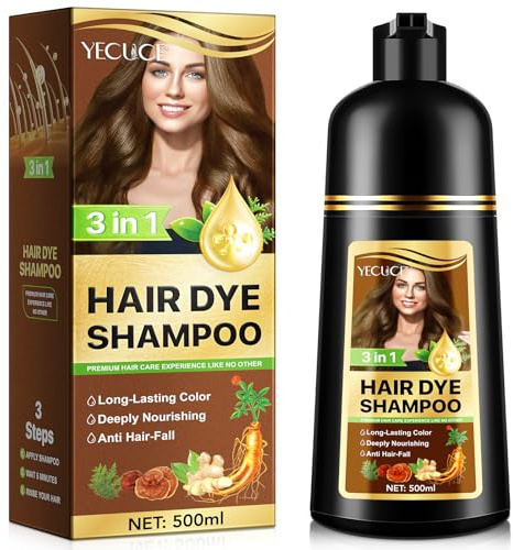 Champú De Tinte Para El Cabello Blanco, Champú De Tinte Para El Cabello Instantáneo Para Hombres Y Mujeres - Natural Y Duradero, Cabello Vegetal Para El Cuidado Del Cabello - 500 ML (Oscuro Café)