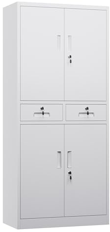 SUPEER Aktenschrank,Metallschrank mit 2 SchubladenLagerschränke,Stahlblech Pulverbeschichtung,Stahlschrank für Werkzeuge, Büro,180 x 80 x 40 cm（Weiß）