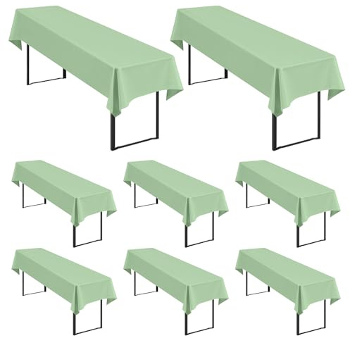 Showgeous 8 Stück Biertisch-Tischdecken für Bierzeltgarnitur, Salbeigrün | 250 x 100cm, Blickdichte, waschbare Polyester-Tischdecken für 50 und 70 cm breite Biertische und Bierzeltgarnituren